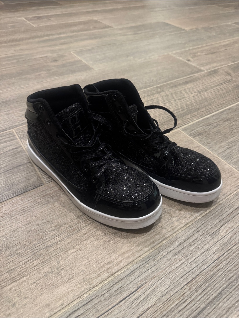 Kids Black Glitter hip hop High-Top Sneakers